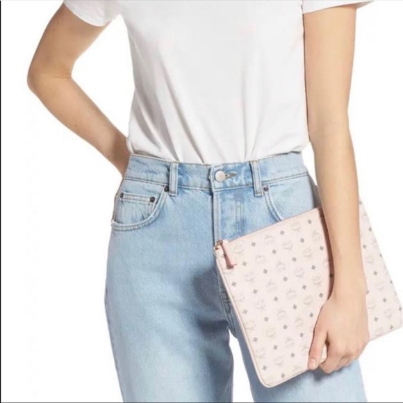 MCM Visetos Monogram Powder Pink Crossbody Pouch - Picture 6 of 6